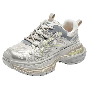 达芙妮老爹鞋女款秋冬银色小个子增高女鞋2025新款轻便厚底运动鞋