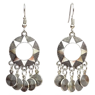 原创民族风苗银耳环女纯银复古藏式个性耳饰藏族气质蒙古族耳坠女