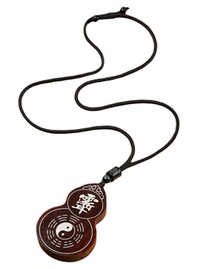 道家小叶紫檀木镶银工艺饰品紫薇讳吊坠挂件男女银项链雨渐耳配饰