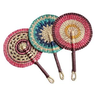 越南手工编织加纳扇子圆形海草彩色蒲扇摇扇马卡龙色家居墙壁挂扇
