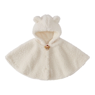 [抗菌远红外]儿童斗篷秋冬女童红色连帽男童加绒外套上衣宝宝衣服