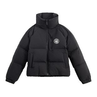 马登黑色90白鸭防钻绒高立翻领短款加厚保暖面包羽绒服外套女士冬