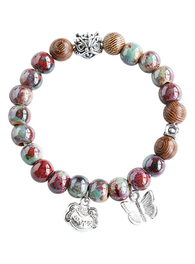 民族风醒狮国风手串景德镇陶瓷手链瓷珠串珠手饰情侣手绳摆摊货源