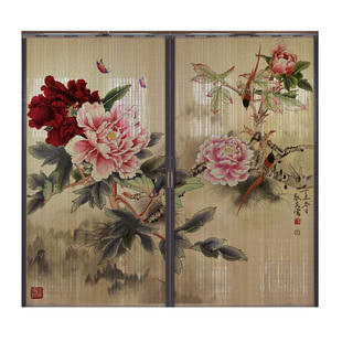 印花竹帘推拉门竹子折叠移门包厢家用隔断商场遮光推拉新中式日式