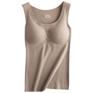 趣安芬双面德绒带胸垫保暖背心女自发热打底吊带磨毛内衣加绒秋