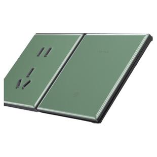 超薄瓦松绿钢化玻璃开关面板家用镜面简约一开五孔双控16A插座USB