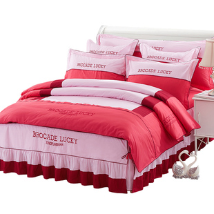 网红公主床单被罩酒店床上被子四件套纯棉全棉欧式简约床罩床裙款