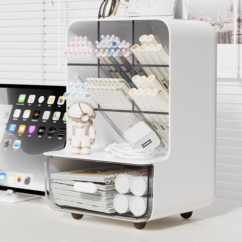 高颜值斜插式笔筒大容量分格设计收纳盒学生宿舍防尘办公桌收纳面