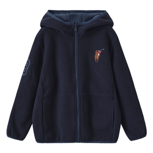 POLOWALK童装新品2025秋冬新款男童连帽拉链摇粒绒保暖外套夹克男