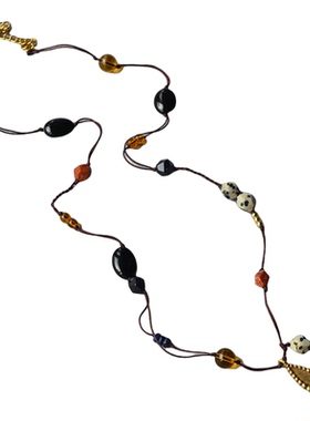 欧美小众复古手工编织玛瑙毛衣链