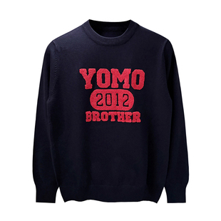 秋冬新款潮流独特字母植绒针织衫男休闲保暖上衣复古圆领毛衣男款