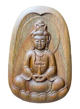 绿檀木净瓶观音吊坠檀木菩萨保佑挂件坐莲观音像项链男女护身符