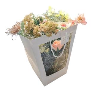 透明网红礼品袋透明橱窗鲜花手提袋花束插花纸盒开窗袋花艺包装盒
