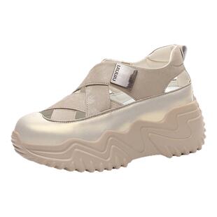 8cm内增高凉鞋女2026新款夏季小个子厚底运动鞋女镂空透气不累脚