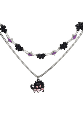 双层卡通小猫咪甜酷嘻哈锁骨链