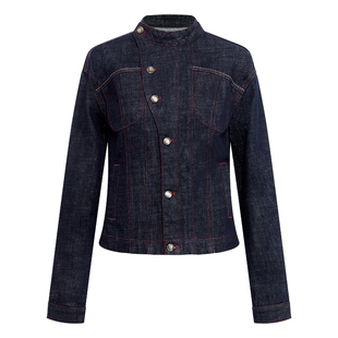 出逃赤岗西 巴恩风复古全棉竹节原牛牛仔外套女春秋新款立领夹克