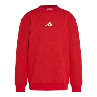 adidas阿迪达斯红色新年款男女小童套头衫2026春圆领卫衣 KH0233