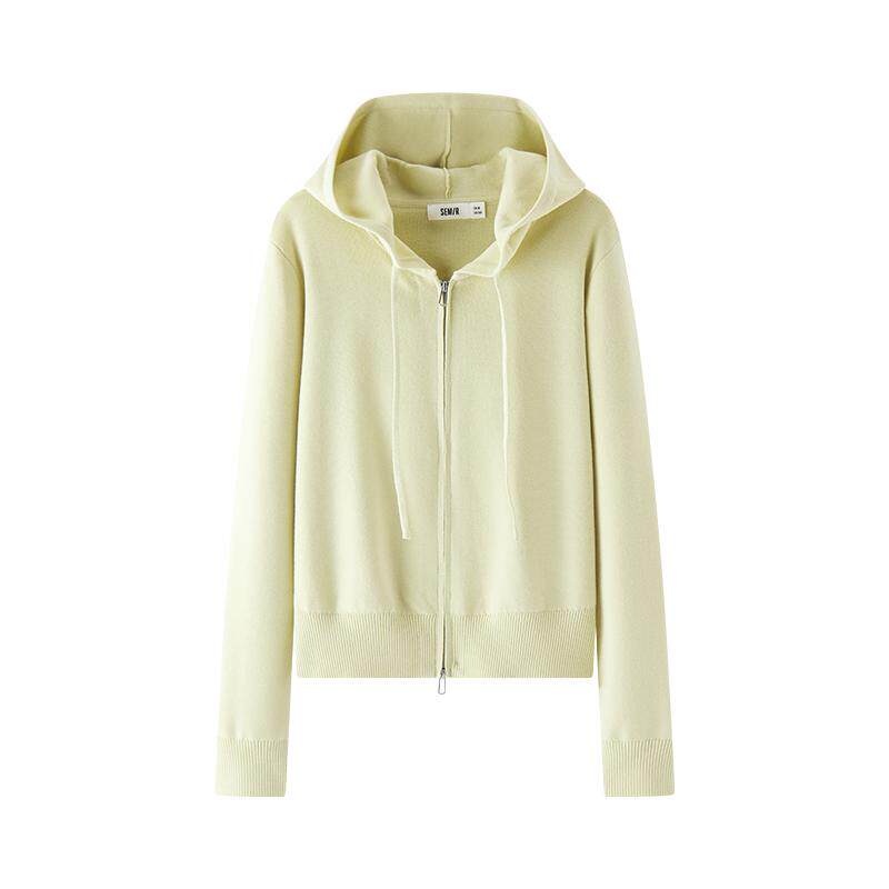 森马显瘦连帽纯色正肩针织开衫女