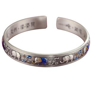 顺庆银楼S9999纯银手镯女足银吉象镯子时尚复古民族风送妈妈礼物