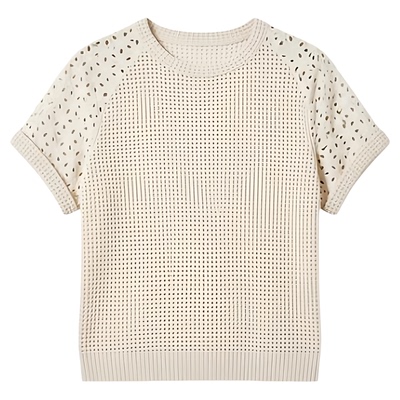 Round neck lace short sleeved t-shirt圆领拼接花边宽松短袖t恤