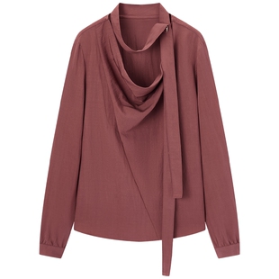 爱居兔长袖别致荡领衬衫女2026年春季新款法式飘带领设计感上衣