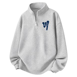 卫衣男款春秋款青少年美式高街立领外套春季初中生半拉链春装上衣