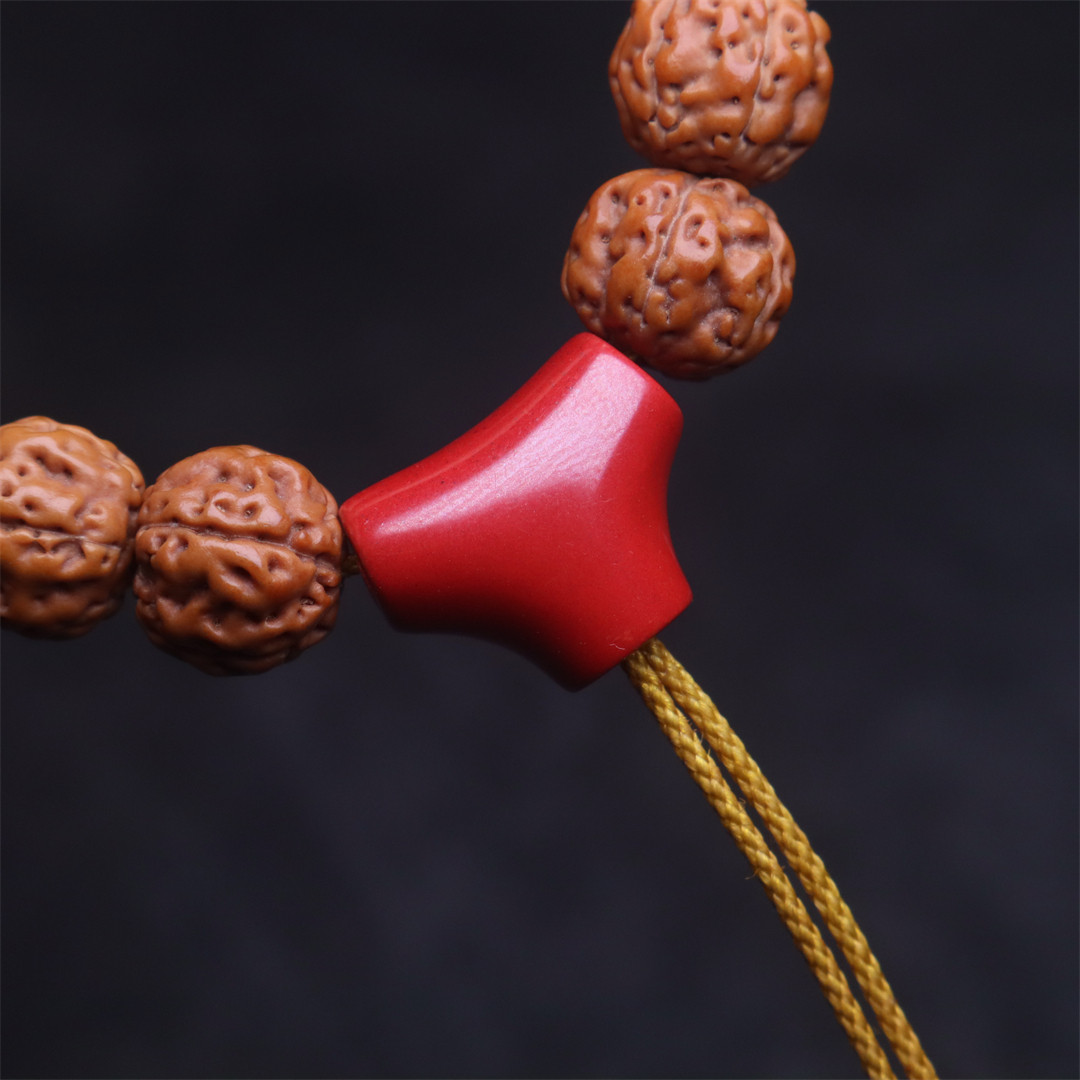 保真天然原矿朱砂帝王砂三角三通个性佛头菩提手长串diy文玩配饰