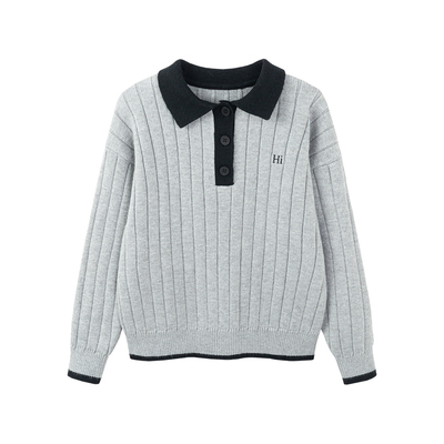 柒号童仓女大童时尚百搭翻领毛衣冬装新款儿童保暖针织衫上衣内搭