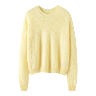 2025秋冬无缝一体拉绒100%纯山羊绒衫女圆领毛衣宽松慵懒风打底衫