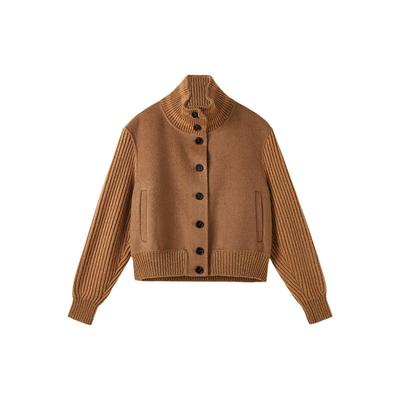 CHESONSE高圆领羊毛针织拼接外套