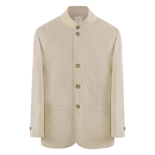 【慵懒松弛感透气棉麻】CULTUM复古极简老钱风立领伯爵夹克外套男