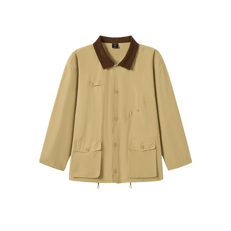 韦恩泽维尔加肥加大宽松大码男装秋冬撞色翻领多口袋工装夹克9136