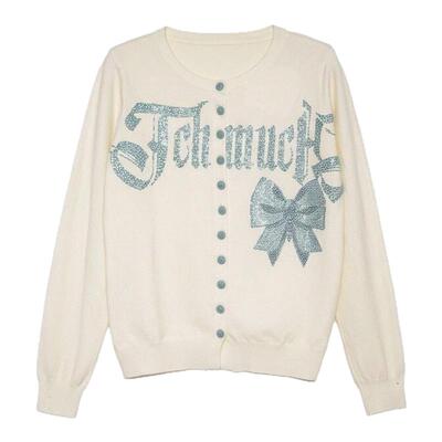 TCH2026春季新款温柔慵懒风烫钻字母米色针织开衫女T78A43E1011