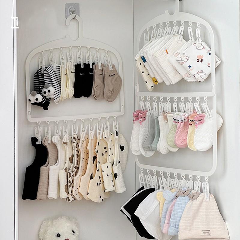 儿童衣柜收纳神器多夹子婴儿衣架宝宝口水巾袜子晾晒挂架帽子挂钩