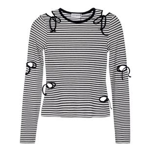 SHORT SENTENCE短句女士条纹破洞圆领长袖T恤银泰百货 301574