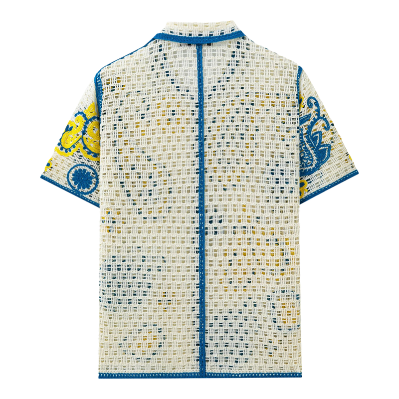 2026夏季美式老钱风镂空钩花短袖衬衣男度假polo衫上衣Men shirt