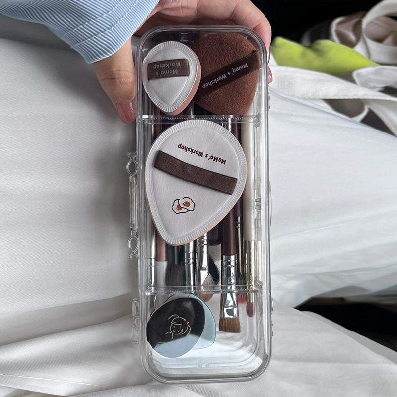 化妆刷收纳盒粉扑便携透明防尘整理盒子放口红带盖有盖大容量神器