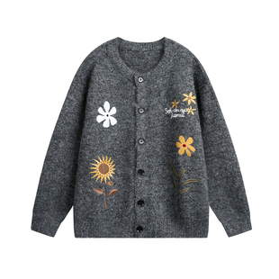 TIRED美式潮流花卉刺绣开衫毛衣秋冬高级感松弛感针织衫上衣外套