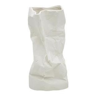 HoneyMee白色纸袋花瓶不规则褶皱高级感陶瓷花瓶简约家居艺术摆件