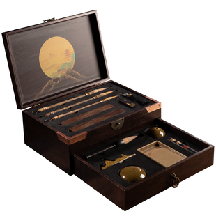 毛笔砚台文房四宝套装笔墨纸砚全套毛笔字书法毛笔架墨条端砚镇尺国画专用专业级高档礼盒送礼套装礼物