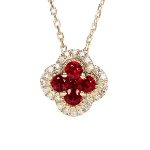18K玫瑰金天然鸽血红宝石四叶草吊坠 深红色锁骨项链女款正品钻石