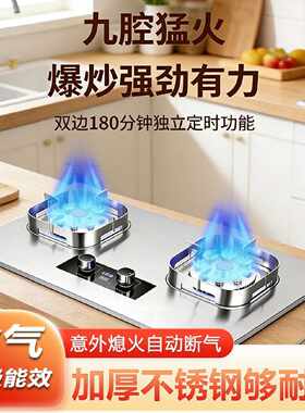 九腔猛火燃气灶家用 嵌入式台式两用天然气液化气双灶节能定时
