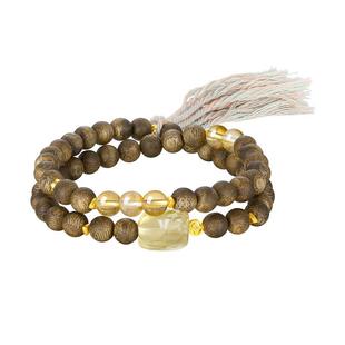 周大生天然沉香木黄水晶手串女18k金财运貔貅手链送女友新年礼物