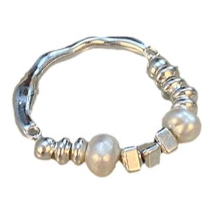 轻奢小众设计感不规则碎银子珍珠戒指女时尚个性食指戒高级感2025