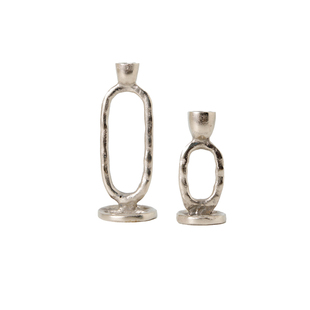 进口银色铝制金属高脚烛台哑光蜡烛灯台样板房间西餐厅酒吧装饰品