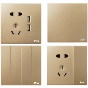 三雄极光致远86型开关插座按钮面板土豪金色明暗装家用五孔空调插