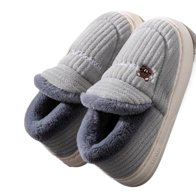 棉拖鞋男款冬季厚底保暖2025新款家居室内毛绒带后跟棉鞋男士外穿