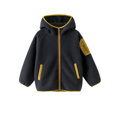 男童摇粒绒外套2025秋冬新款儿童男孩加厚保暖毛毛绒连帽棉服棉衣