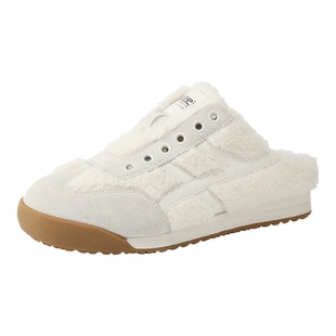 MILLIE'S/妙丽2025新款洋气不累脚包头鞋户外加绒保暖半包毛毛鞋