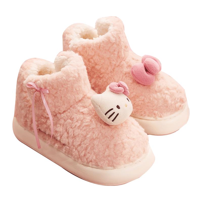 Gukoo/果壳雪地靴女冬季HelloKitty联名加绒保暖女士居家棉鞋拖鞋